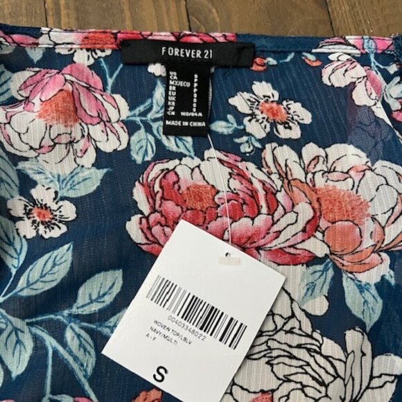 Forever 21 Woven Blue Floral Tie Crop Shrug Top Women's Size S NWT - Picture 4 of 4